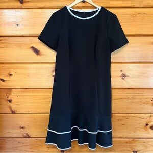 ALYX Round Neck Short Sleeve Ruffled Hem Black & White Textured Mini Dress 12